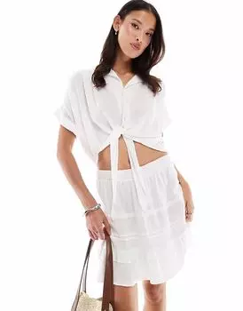 Многоярусная мини-юбка Vero Moda в стиле бохо белого цвета