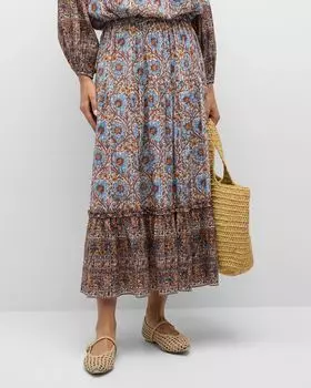 Многоярусная тканая юбка-миди Paige с карманами Ulla Johnson, цвет Caspia