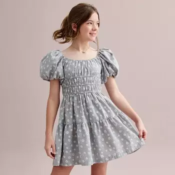 Многоярусное клетчатое платье Bonnie Jean для девочек 7–16 лет с пышными рукавами, черный