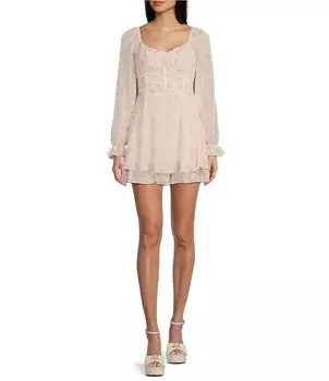 Многоярусное корсетное платье с длинными рукавами и цветочным принтом Allison & Kelly, розовый