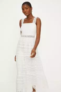 Многоярусное кружевное платье миди премиум-класса Geo Oasis, белый
