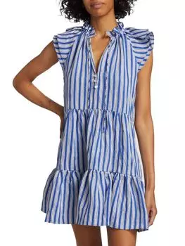 Многоярусное льняное мини-платье Zee в клетку Veronica Beard, цвет Cobalt Multi