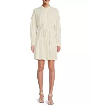 Многоярусное льняное платье трапециевидного силуэта на пуговицах спереди Alex Marie Benson, слоновая кость