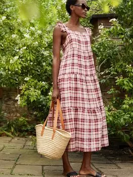 Многоярусное льняное платье в клетку Baukjen Katie, бордовый