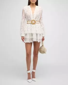 Многоярусное мини-платье Bedouin с цветочной вышивкой Bronx and Banco, цвет White