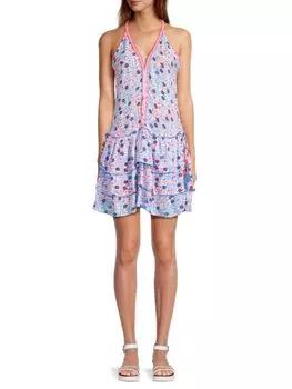 Многоярусное мини-платье Bety с цветочным принтом Poupette St Barth, цвет Blue Bloom