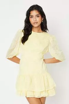 Многоярусное мини-платье из органзы Petite с цветочной вышивкой Oasis, желтый