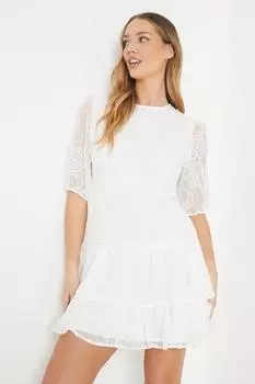 Многоярусное мини-платье из органзы с цветочной вышивкой Oasis, белый