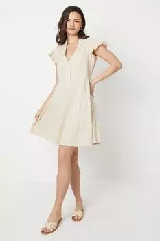 Многоярусное мини-платье из текстурированного муслина с оборками и рукавами Oasis, бежевый