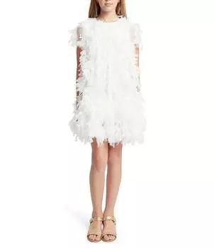 Многоярусное мини-платье Mallory с короткими рукавами для больших девочек 7–16 лет Bardot, белый