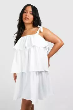 Многоярусное мини-платье плюс boohoo, белый