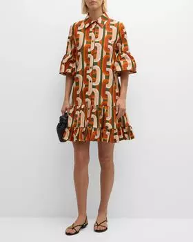 Многоярусное мини-платье-рубашка Choux с короткими рукавами La DoubleJ, цвет Pastel Orange