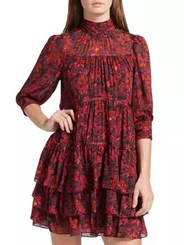 Многоярусное мини-платье с цветочным принтом Riva Cinq Sept, цвет Red Multicolor