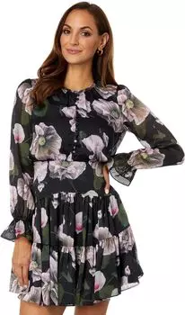 Многоярусное мини-платье Yassley на пуговицах с длинными рукавами Ted Baker, черный