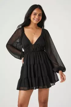 Многоярусное платье Babydoll с глубоким вырезом Forever 21, черный