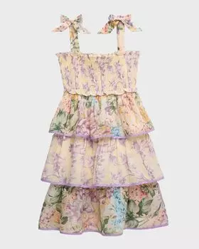 Многоярусное платье Halliday с цветочным принтом для девочек, размеры 1–12 Zimmermann, цвет Spliced
