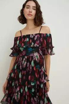 Многоярусное платье из органзы с расписным цветочным принтом Oasis, черный