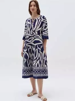 Многоярусное платье из вискозы со шнуровкой Hybrid, цвет white/blue