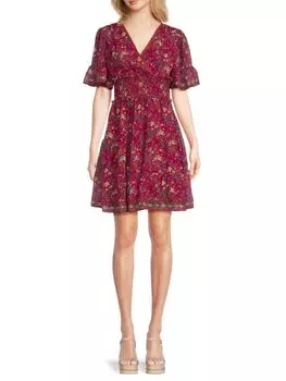 Многоярусное платье из жоржета с цветочным принтом Max Studio, красный