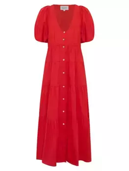 Многоярусное платье макси Cecci из поплина Bird & Knoll, цвет tomato