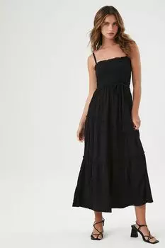 Многоярусное платье макси на бретельках с завязками спереди Forever 21, черный