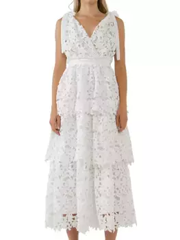 Многоярусное платье макси с бретелями на плечах Endless Rose, белый