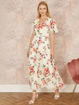 Многоярусное платье макси с цветочным рисунком из плюща Yumi, слоновая кость