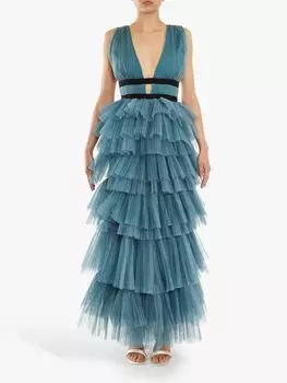 Многоярусное платье макси с глубоким вырезом True Decadence Eliza, темно-бирюзовое