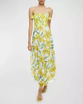 Многоярусное платье макси с завязками и вышивкой Marna Alice + Olivia, цвет Stargazer Multi Lg