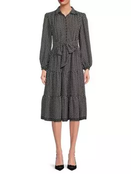 Многоярусное платье миди А-силуэта Max Studio, черный