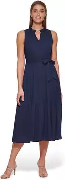 Многоярусное платье миди без рукавов DKNY, темно-синий