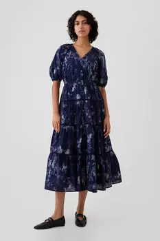 Многоярусное платье миди Gap, синий