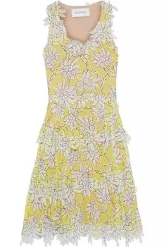 Многоярусное платье миди из шелкового шифона с цветочным принтом VALENTINO GARAVANI, желтый