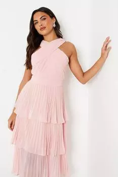 Многоярусное платье миди из шифона со складками и лифом Coast, розовый