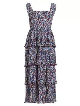 Многоярусное платье-миди из жоржетта Ganni, многоцветный