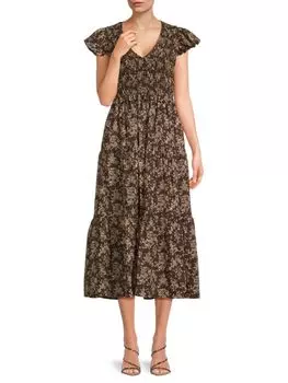 Многоярусное платье миди Phoebe с цветочным принтом Caara, коричневый