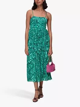 Многоярусное платье миди с акварельным принтом Whistles Wildcat, Зеленый/Мульти