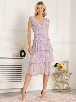 Многоярусное платье миди с цветочным принтом Jolie Moi Selah, фиолетовое