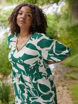 Многоярусное платье-миди с цветочным принтом Live Unlimited Curve, зеленый