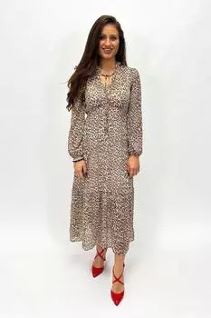 Многоярусное платье миди с длинными рукавами LARU, коричневый