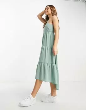 Многоярусное платье миди с открытой спиной и низким подолом ASOS DESIGN