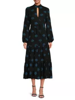 Многоярусное платье миди с принтом Eugenie Rhode, цвет Black Multi