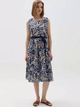 Многоярусное платье миди с принтом Hybrid, цвет white/blue/brown