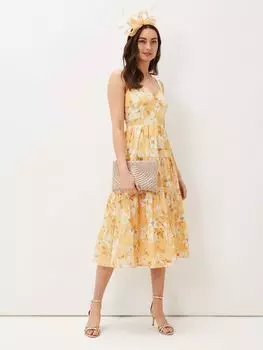 Многоярусное платье-миди с принтом Phase Elain Elaina, желтый