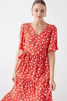 Многоярусное платье миди с рукавами ангела и принтом Tall Ditsy Dorothy Perkins, красный