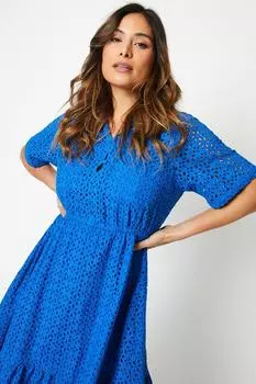 Многоярусное платье миди с вышивкой Broderie Debenhams, синий