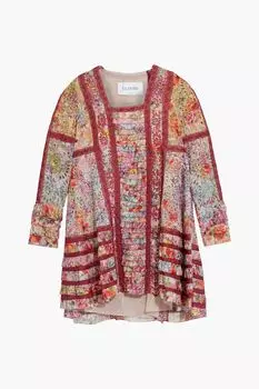 Многоярусное платье мини из английской вышивки с цветочным принтом VALENTINO GARAVANI, бордовый