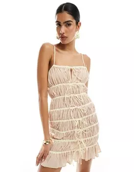 Многоярусное платье мини с контрастными завязками ASOS DESIGN