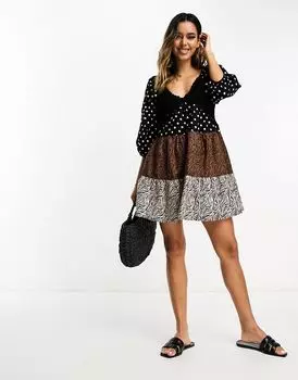 Многоярусное платье мини в стиле бэби-долл крючком ASOS DESIGN