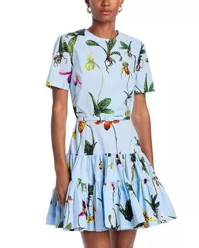 Многоярусное платье с цветочным принтом Oscar de la Renta, синий
